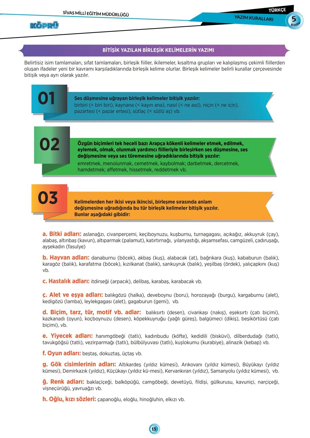 # G
# SİVAS VALİLİĞİ
# KÖPRÜ
*Projesi*
Kurslarda Öğretimin Planlanması ve Rehberlikte Üstünleşme
# TÜRKÇE
FASİKÜL-5
YAZIM KURALLARI
Köprü Pr
