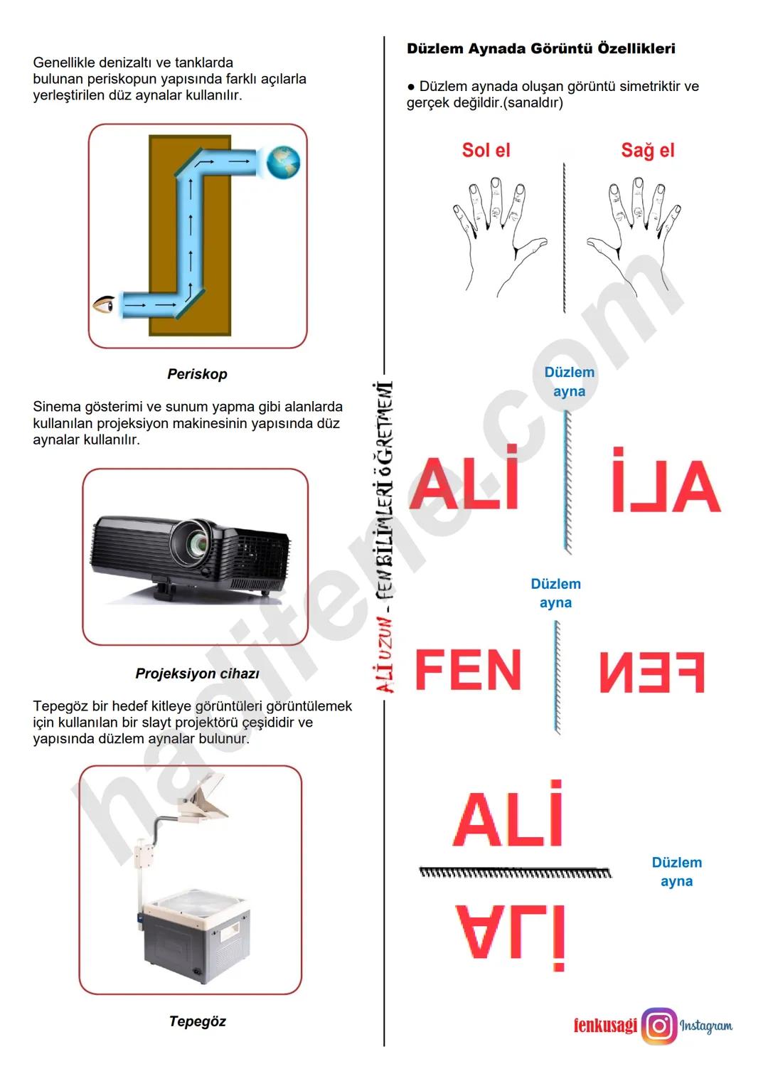 # AYNALAR
7.SINIF
5.ÜNİTE
All Hocayla Hadi Fene
www.hadiilence.com
## Ayna Nedir?
Işık ışınlarının düz ve pürüzsüz yüzeylerde yansımaya