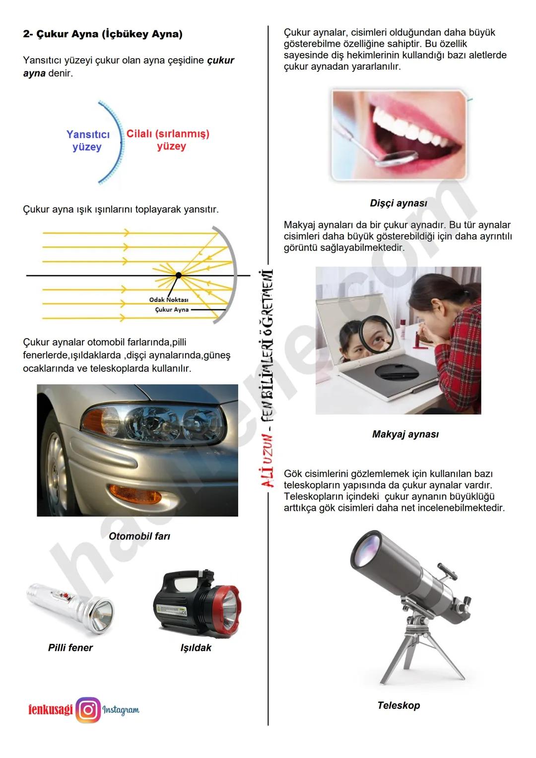# AYNALAR
7.SINIF
5.ÜNİTE
All Hocayla Hadi Fene
www.hadiilence.com
## Ayna Nedir?
Işık ışınlarının düz ve pürüzsüz yüzeylerde yansımaya