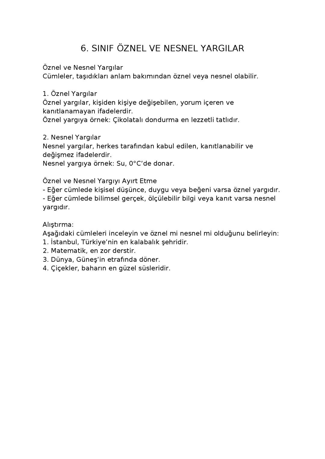 6.Sınıf Öznel ve Nesnel Anlatım Örnekleri