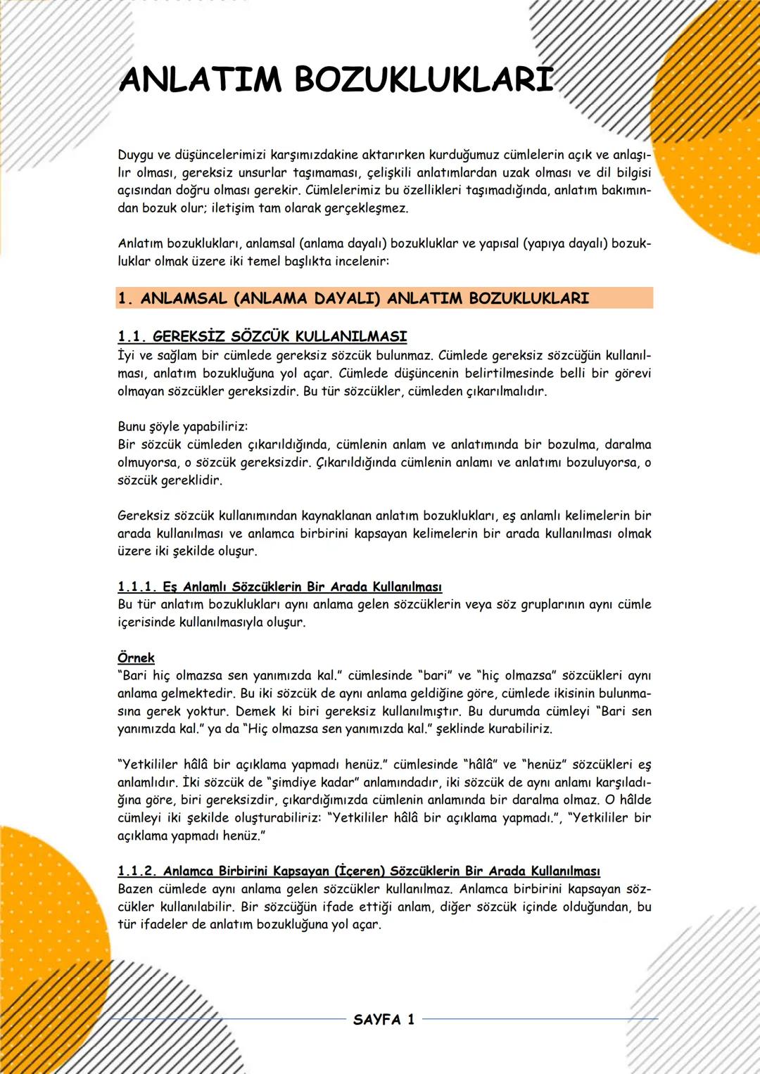 ANLATIM BOZUKLUKLARI