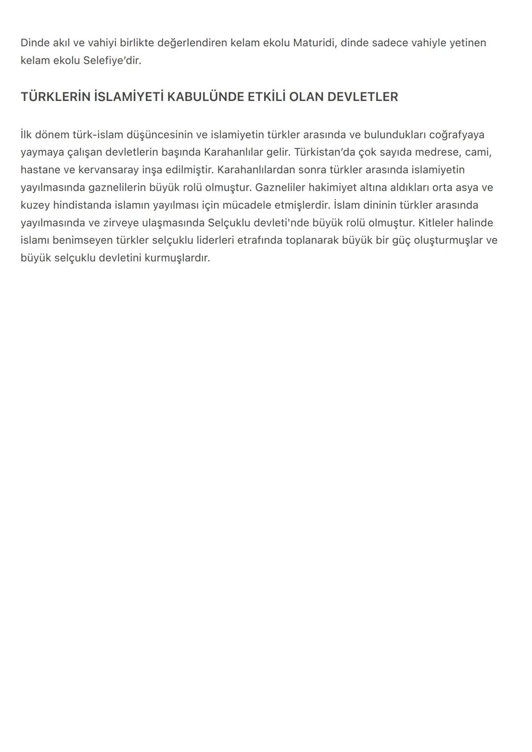 # İSLAM DÜŞÜNCESİNİN GENEL ÖZELLİKLERİ:
Türklerin İslamiyeti kabul süreci, dini, ilmi, felsefi ve siyasi tartışmaların yoğunlaştığı farklı