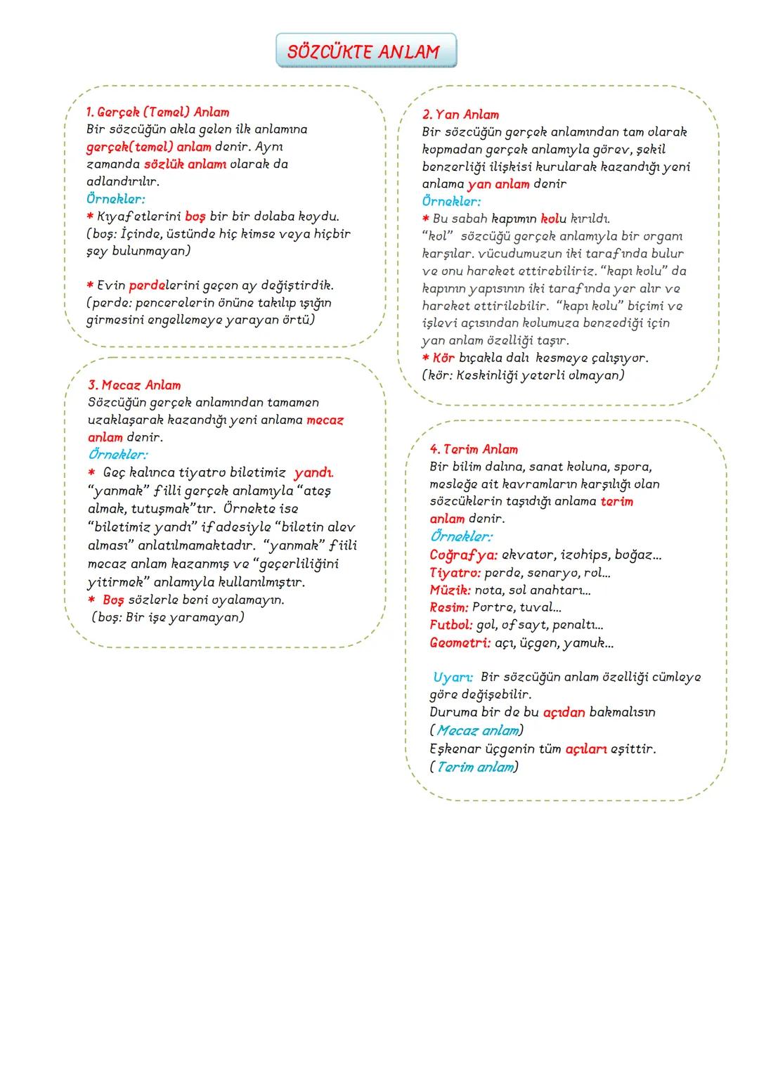 # TÜRKÇE
7.SINIF
## DERS
### NOTLARI
ADNAN BARAN
ÖNER # SÖZCÜKTE ANLAM
1. Gerçek (Temel) Anlam
Bir sözcüğün akla gelen ilk anlamına
ge
