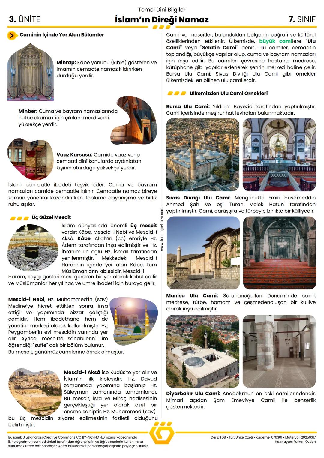 # 3. ÜNİTE
# İslam'ın Direği Namaz
## 1. Namazla İlgili Hükümler
İslam dini, yalnızca Yüce Allah'a iman edip O'na kulluk etmeyi emreder. Bu