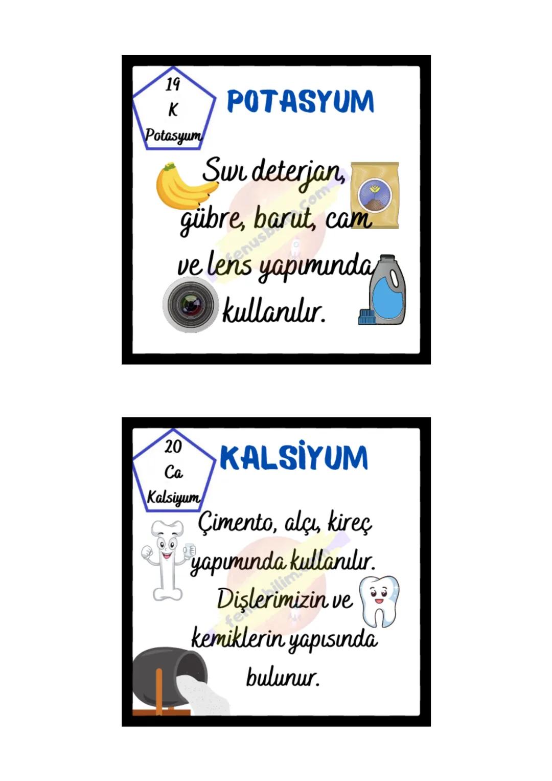 1
H
HİDROJEN
Hidrojen
Suyun ve petrolün
yapısında bulunur.
Yıldızları oluşturan temel
elementtir. Roket yakıtı
olarak kullanılır
2
He
Helyum
