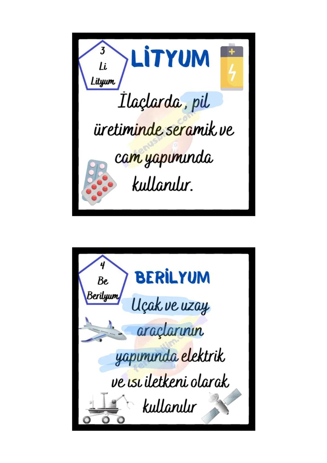 1
H
HİDROJEN
Hidrojen
Suyun ve petrolün
yapısında bulunur.
Yıldızları oluşturan temel
elementtir. Roket yakıtı
olarak kullanılır
2
He
Helyum