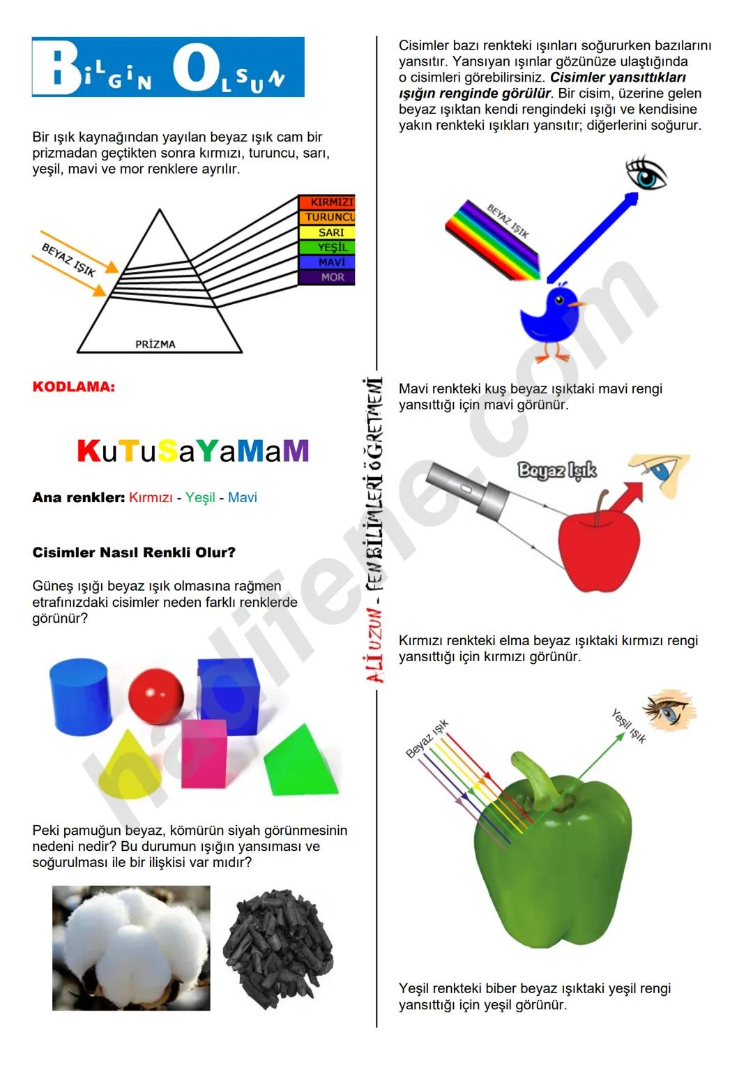 7.SINIF
5.ÜNİTE
IŞIĞIN SOĞURULMASI
Işığın Soğurulması
Işığın maddeler tarafından tutulması olayına ışığın
soğurulması denir.
Soğurulma, ı