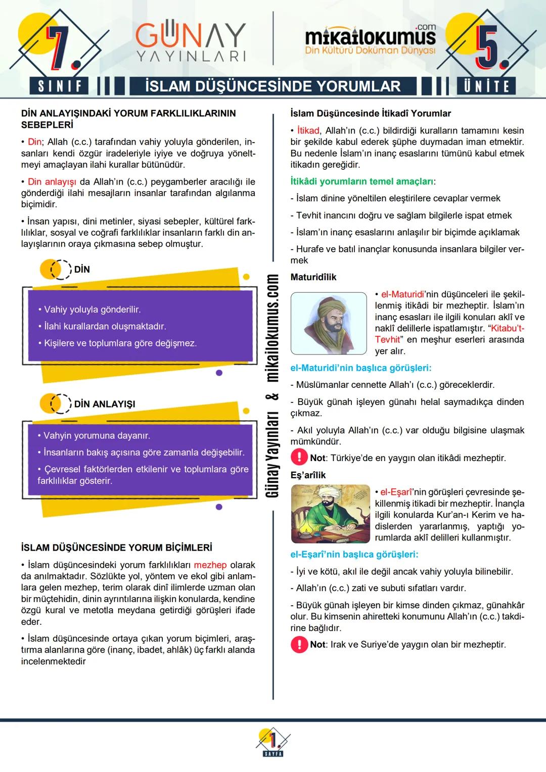 7 sınıf 2 dönem 5 ünite din kültürü ve ahlak bilgisi