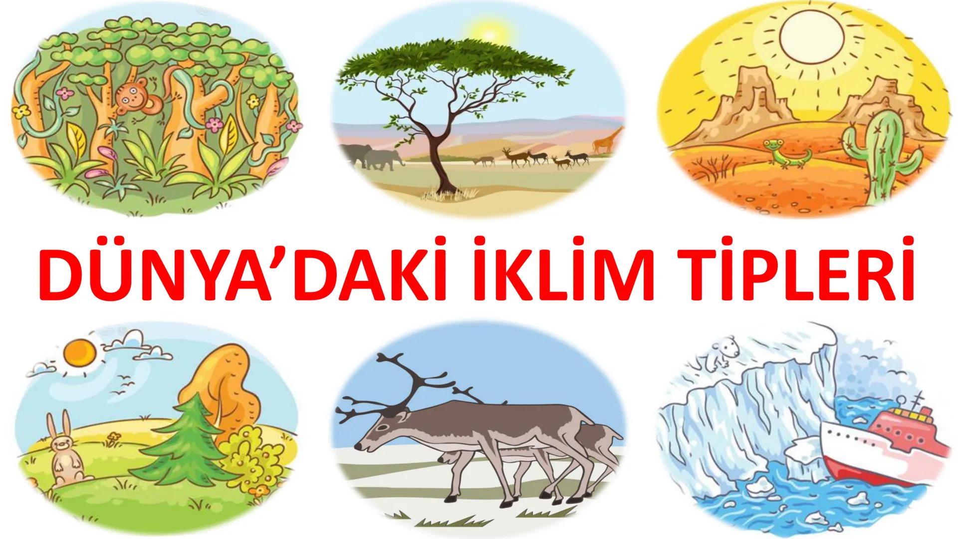 # DÜNYA'DAKI İKLIM TİPLERİ Geniş bir alanda uzun yıllar boyunca görülen atmosfer olaylarının ortalama durumuna
iklim denir.
Dünya'nın hemen