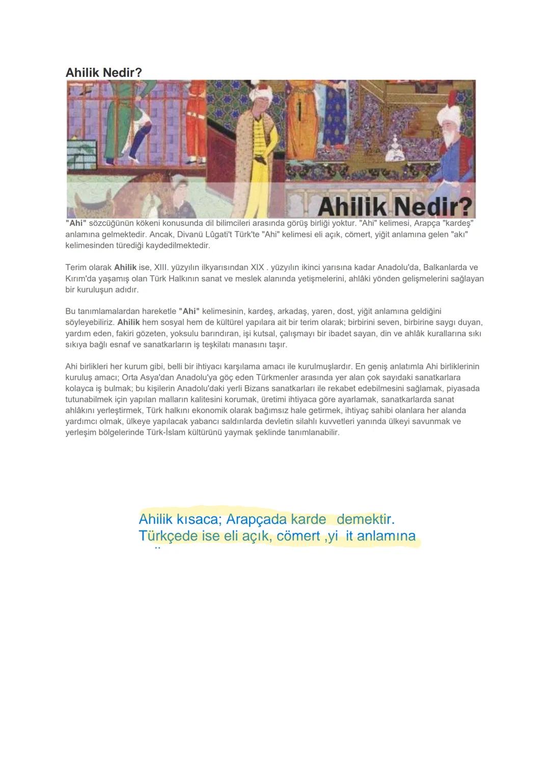# Ahilik Nedir?
# Ahilik Nedir?
"Ahi" sözcüğünün kökeni konusunda dil bilimcileri arasında görüş birliği yoktur. "Ahi" kelimesi, Arapça "k
