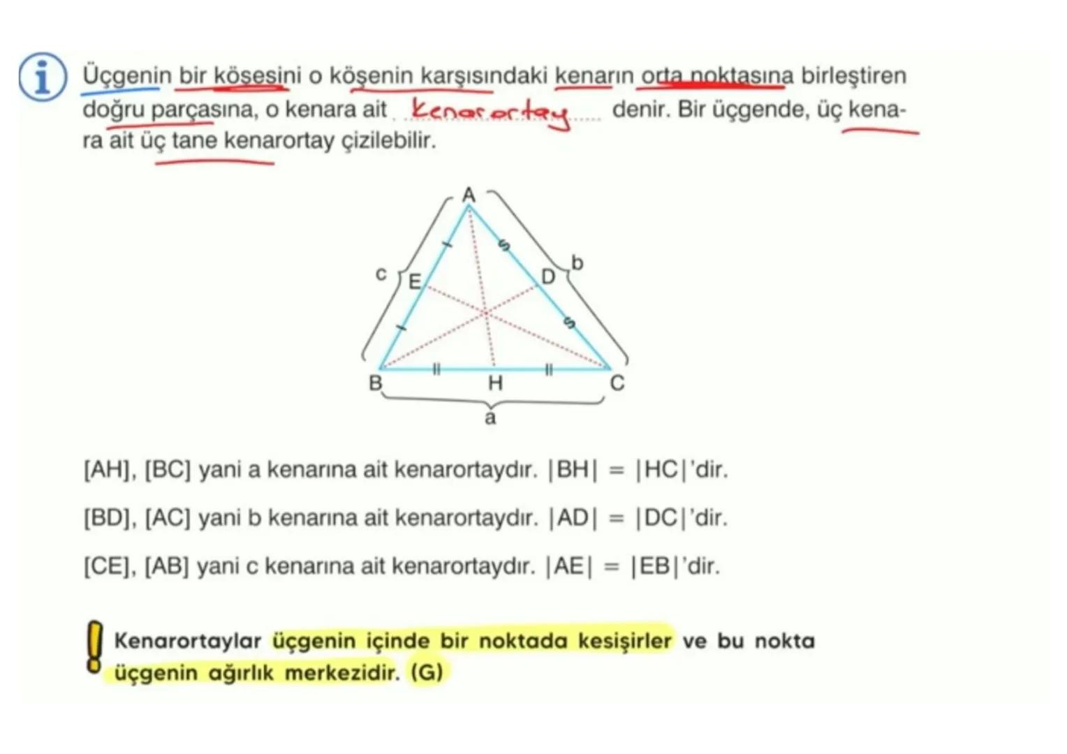 # Aşağıdaki üçgenin kenarortaylarını kareli zeminden faydalanarak çizelim. i Üçgenin bir kösesini o köşenin karşısındaki kenarın orta noktas