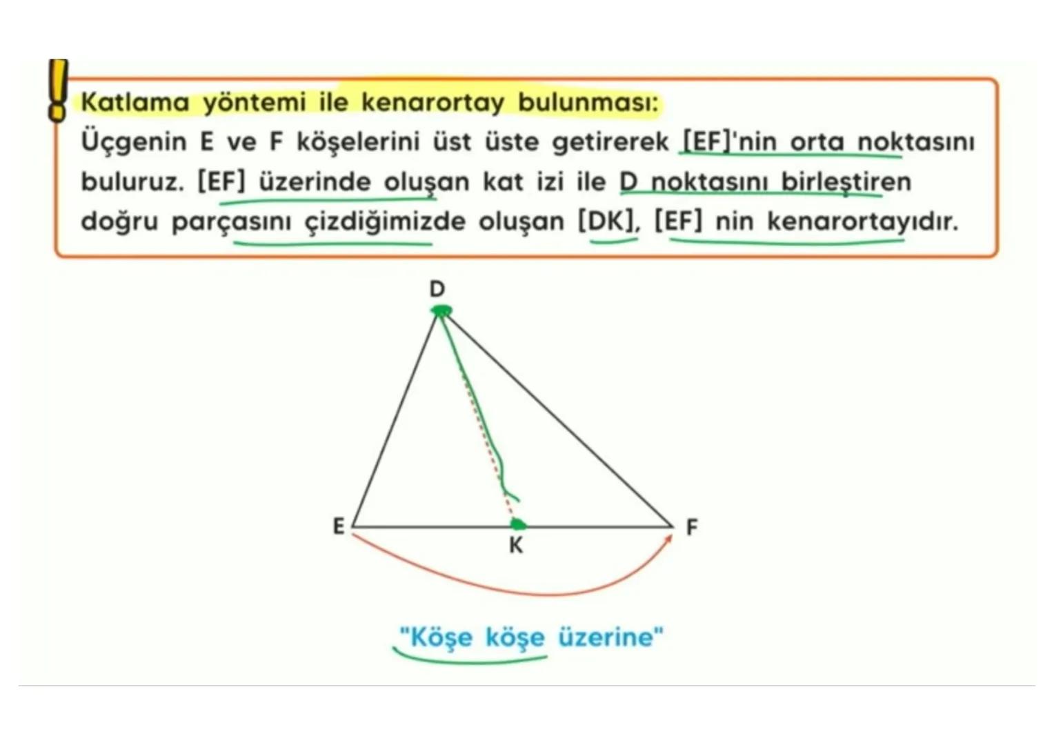 # Aşağıdaki üçgenin kenarortaylarını kareli zeminden faydalanarak çizelim. i Üçgenin bir kösesini o köşenin karşısındaki kenarın orta noktas