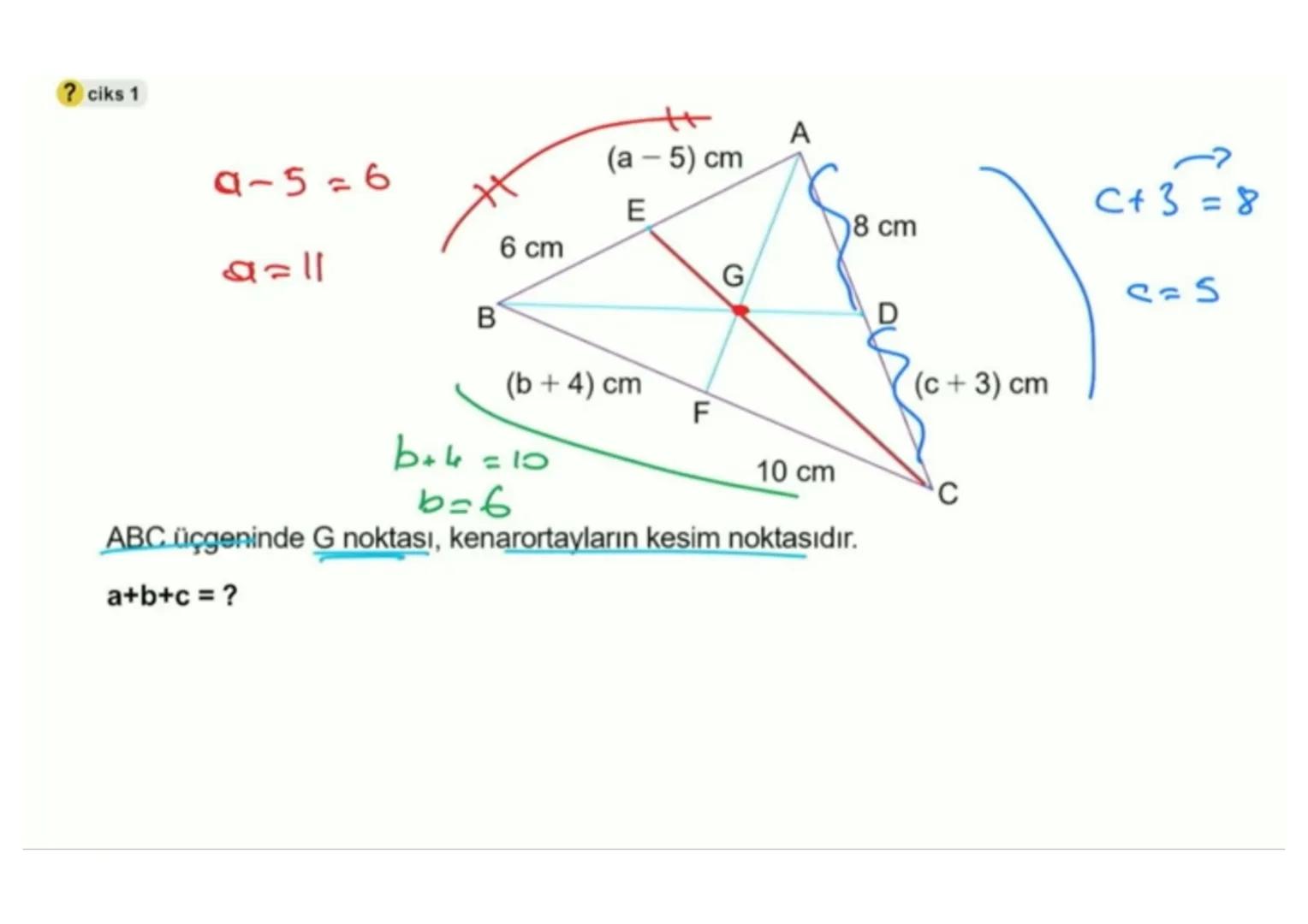 # Aşağıdaki üçgenin kenarortaylarını kareli zeminden faydalanarak çizelim. i Üçgenin bir kösesini o köşenin karşısındaki kenarın orta noktas