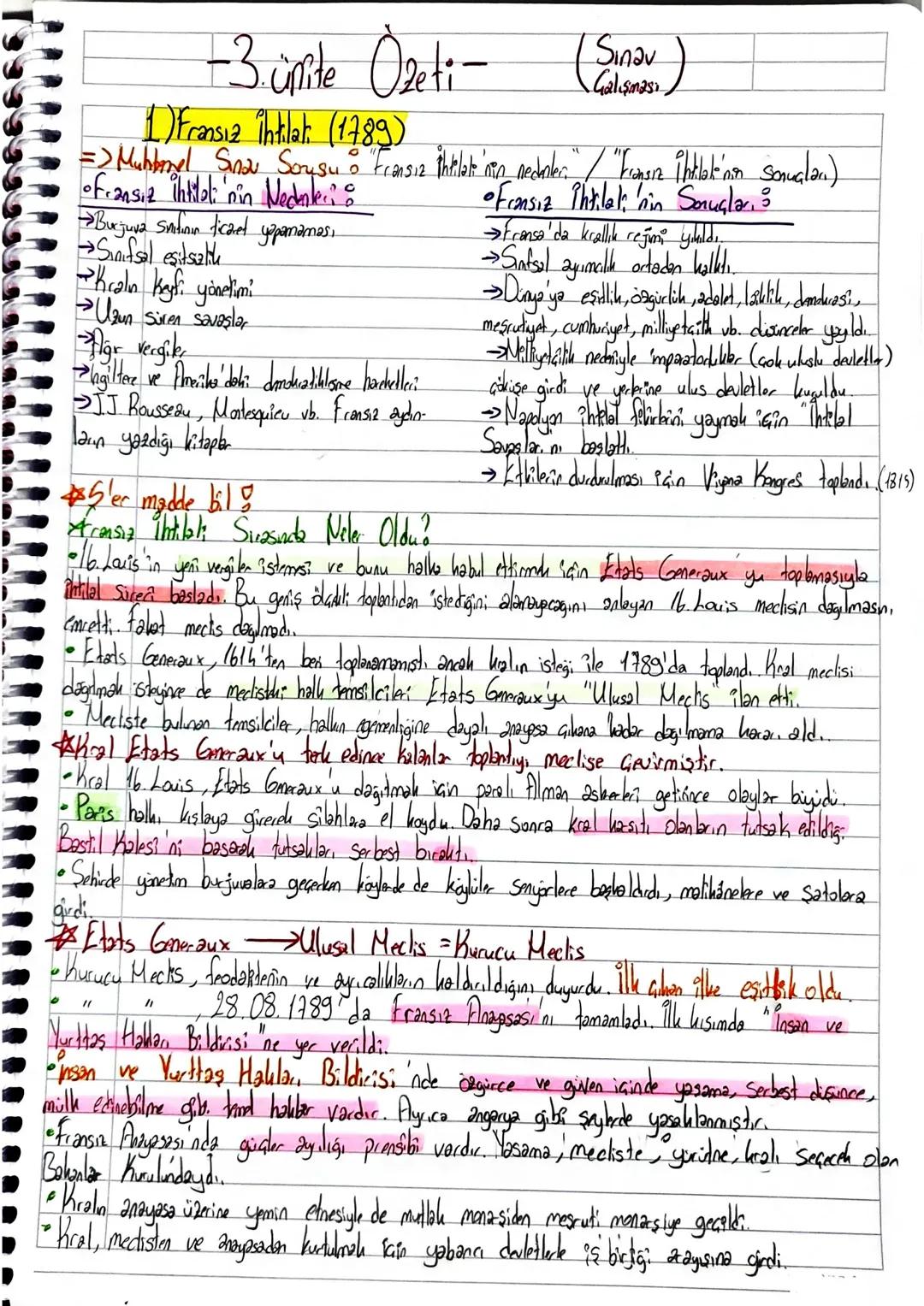 -3 ünite Ozeti-
1) Fransız ihtilat (1789)
(Sinav)
Galışması
=>Mubbmel Sinau Sorusu Fransız intibute nin nedealer. / "/ "Fransız İnkleli'n