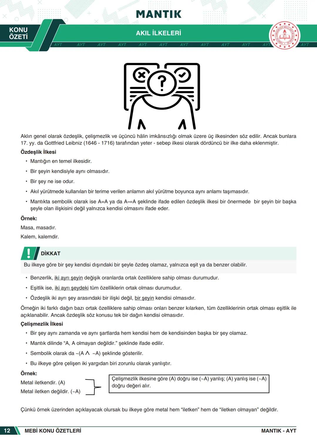 ***
*****
UMHURİYETI MILLI EG
*
*
ORTAÖĞRETİм
GENEL MÜDÜRLÜĞÜ
Aa
B
MEBİ
KONU ÖZETLERİ
MANTIK
ABC
JT 202
AYT
Zengin ve Anlaşılır İçeri