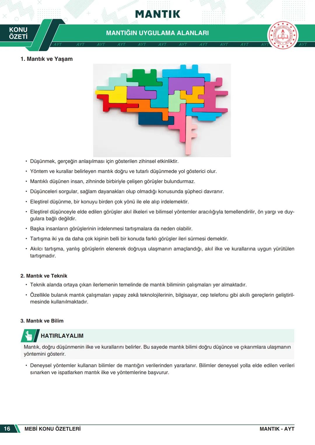 ***
*****
UMHURİYETI MILLI EG
*
*
ORTAÖĞRETİм
GENEL MÜDÜRLÜĞÜ
Aa
B
MEBİ
KONU ÖZETLERİ
MANTIK
ABC
JT 202
AYT
Zengin ve Anlaşılır İçeri
