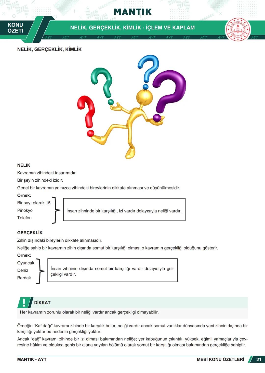 ***
*****
UMHURİYETI MILLI EG
*
*
ORTAÖĞRETİм
GENEL MÜDÜRLÜĞÜ
Aa
B
MEBİ
KONU ÖZETLERİ
MANTIK
ABC
JT 202
AYT
Zengin ve Anlaşılır İçeri