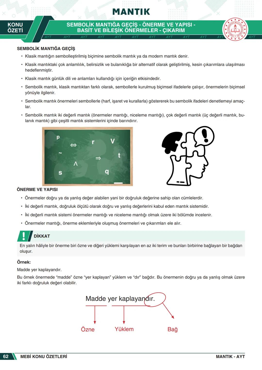 ***
*****
UMHURİYETI MILLI EG
*
*
ORTAÖĞRETİм
GENEL MÜDÜRLÜĞÜ
Aa
B
MEBİ
KONU ÖZETLERİ
MANTIK
ABC
JT 202
AYT
Zengin ve Anlaşılır İçeri