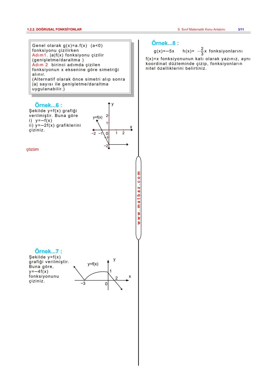 # 1.2.2. DOĞRUSAL FONKSİYONLAR
DOĞRUSAL FONKSİYON
h(x) = ax b biçimindeki fonksiyona
doğrusal fonksiyon denir. Bu
fonksiyonların grafikler