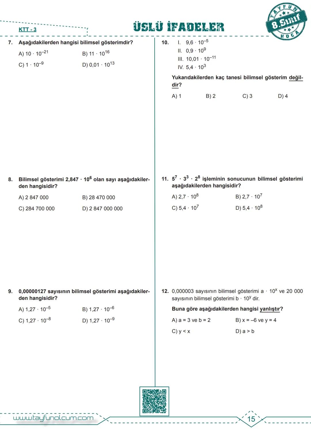 M.8.1.2.1. Tam sayıların, tam sayı kuvvetlerini hesaplar.
BDS
Bireysel Ders Föyü
# ÜSLÜ İFADELER
Tam Sayıların Kuvveti
$2^n = 2.2.2.....