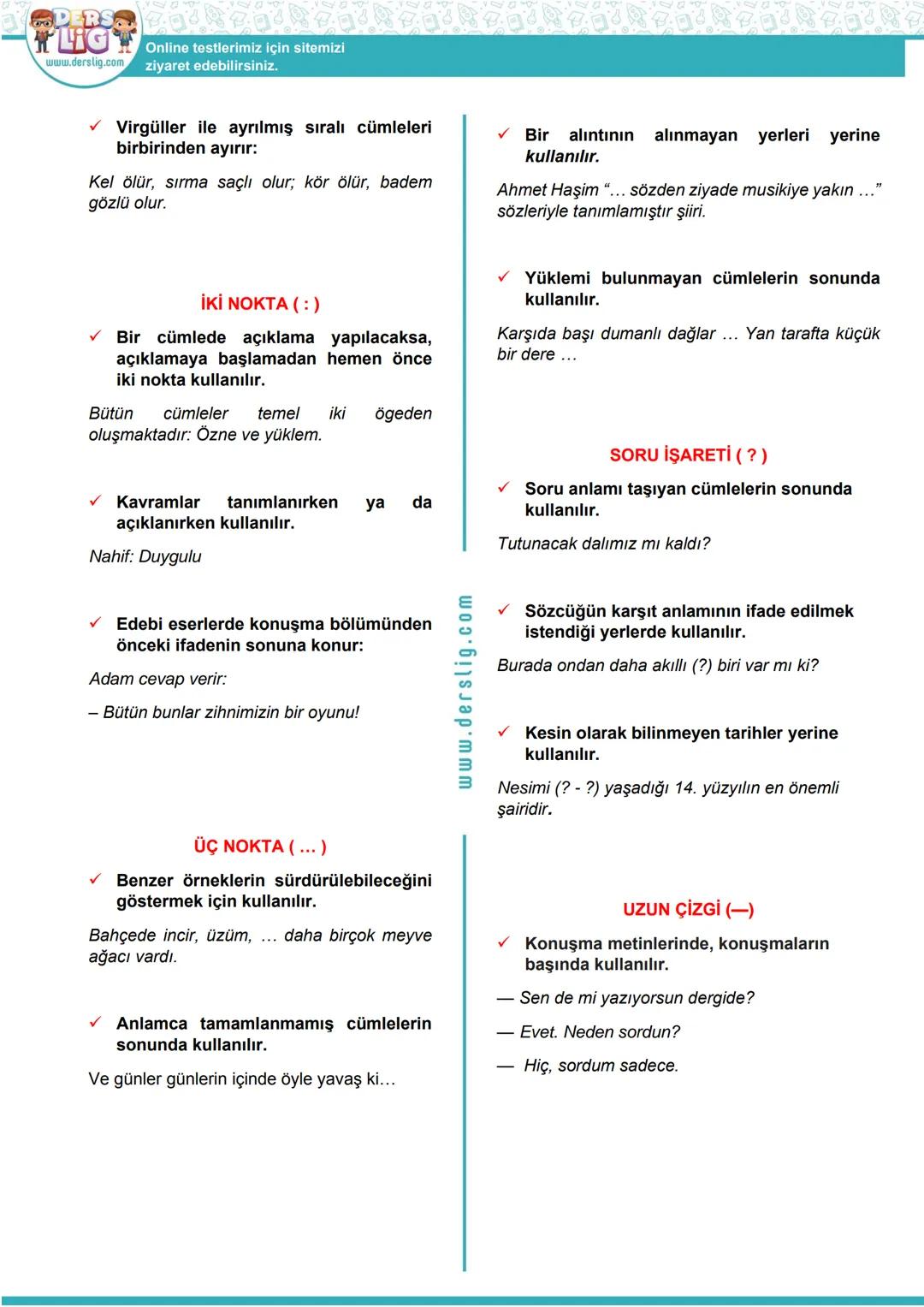 # Hazırlayan: Derslig Türkçe
# TÜRKÇE
# Konu Özeti
## Noktalama İşaretleri-1
## NOKTA (.)
✓ Cümlenin sonuna konur:
Bugün sinemaya gide