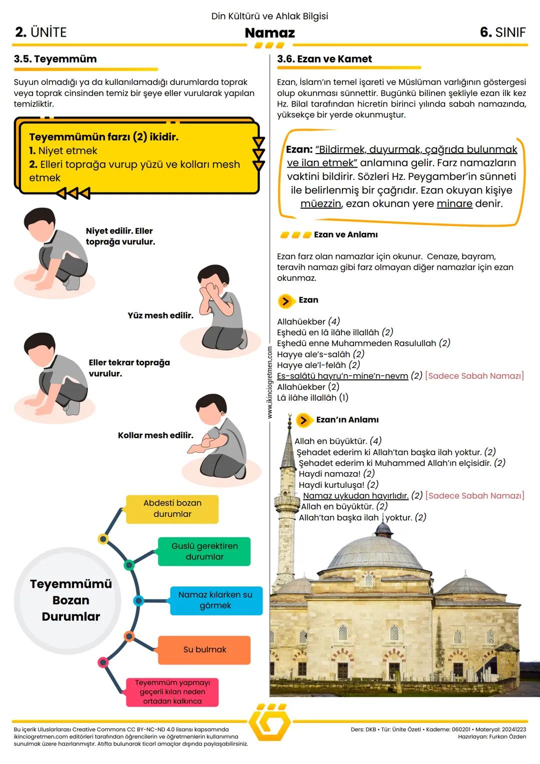 2. ÜNİTE
Din Kültürü ve Ahlak Bilgisi
6. SINIF
Namaz
1. Namaz İbadeti ve Önemi
Allah, insanı kendisine kulluk için yaratmış ve şükür ile
kul