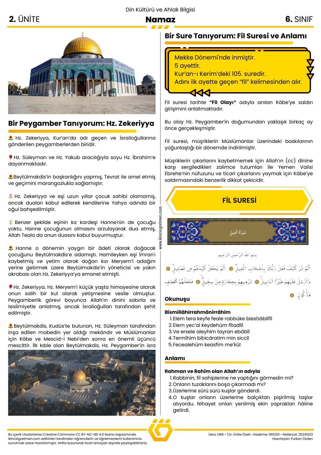 2. ÜNİTE
Din Kültürü ve Ahlak Bilgisi
6. SINIF
Namaz
1. Namaz İbadeti ve Önemi
Allah, insanı kendisine kulluk için yaratmış ve şükür ile
kul