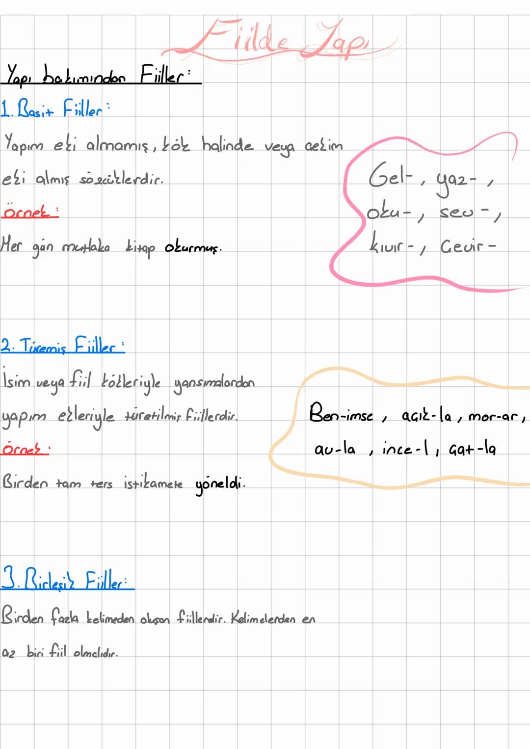 Fiilde Lap
Yapı bakımından Filler:
1. Basit Fiiller:
Yapım eki almamış, kök halinde veya çekim
eki almış sözcüklerdir.
Örnek
Mer gün mutlak