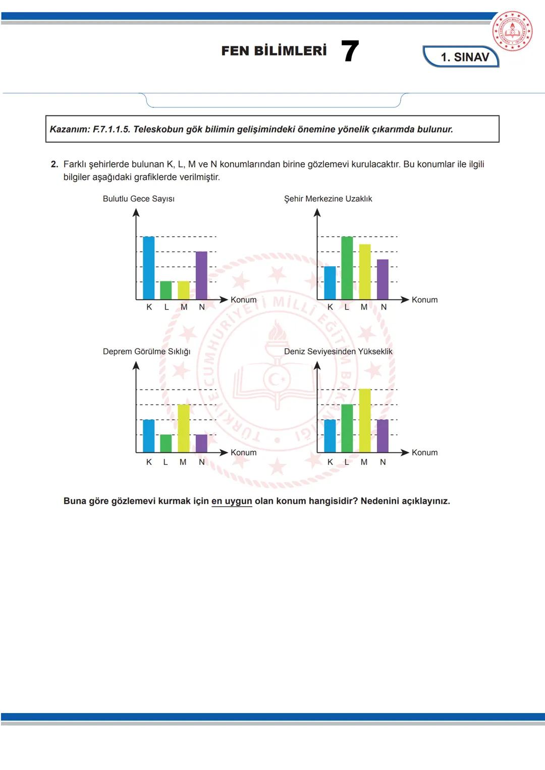 # FEN BİLİMLERİ 7
7. SINIF FEN BİLİMLERİ DERSİ
1. DÖNEM 1. ORTAK YAZILI SENARYOLARINA YÖNELİK SORU ÖRNEKLERİ
Senaryolar, okul genelinde y