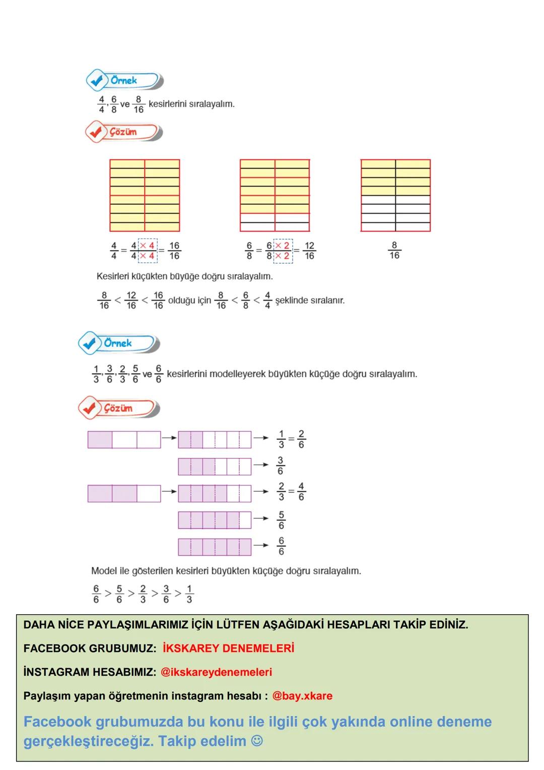 --- OCR Start ---
KESİRLER
$\frac{a}{b}$
Tanım: Bir bütünün eş parçalarını gösteren, şeklinde yazılan ifadelere kesir denir.
Kesirleri göste