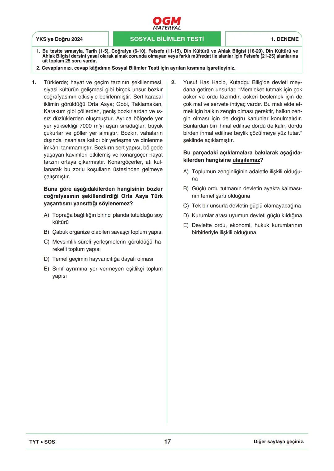 *
***
*
T.C. MİLLÎ EĞİTİM BAKANLIĞI
ORTAÖĞRETİM GENEL MÜDÜRLÜĞÜ
TYT
YKS'YE DOĞRU 2024
Türkiye Geneli Çevrim İçi YKS Denemesi
25-28 Mayıs 202
