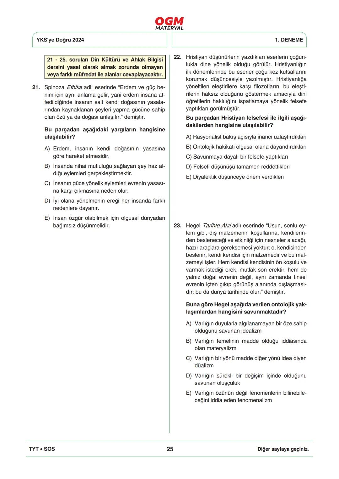 *
***
*
T.C. MİLLÎ EĞİTİM BAKANLIĞI
ORTAÖĞRETİM GENEL MÜDÜRLÜĞÜ
TYT
YKS'YE DOĞRU 2024
Türkiye Geneli Çevrim İçi YKS Denemesi
25-28 Mayıs 202