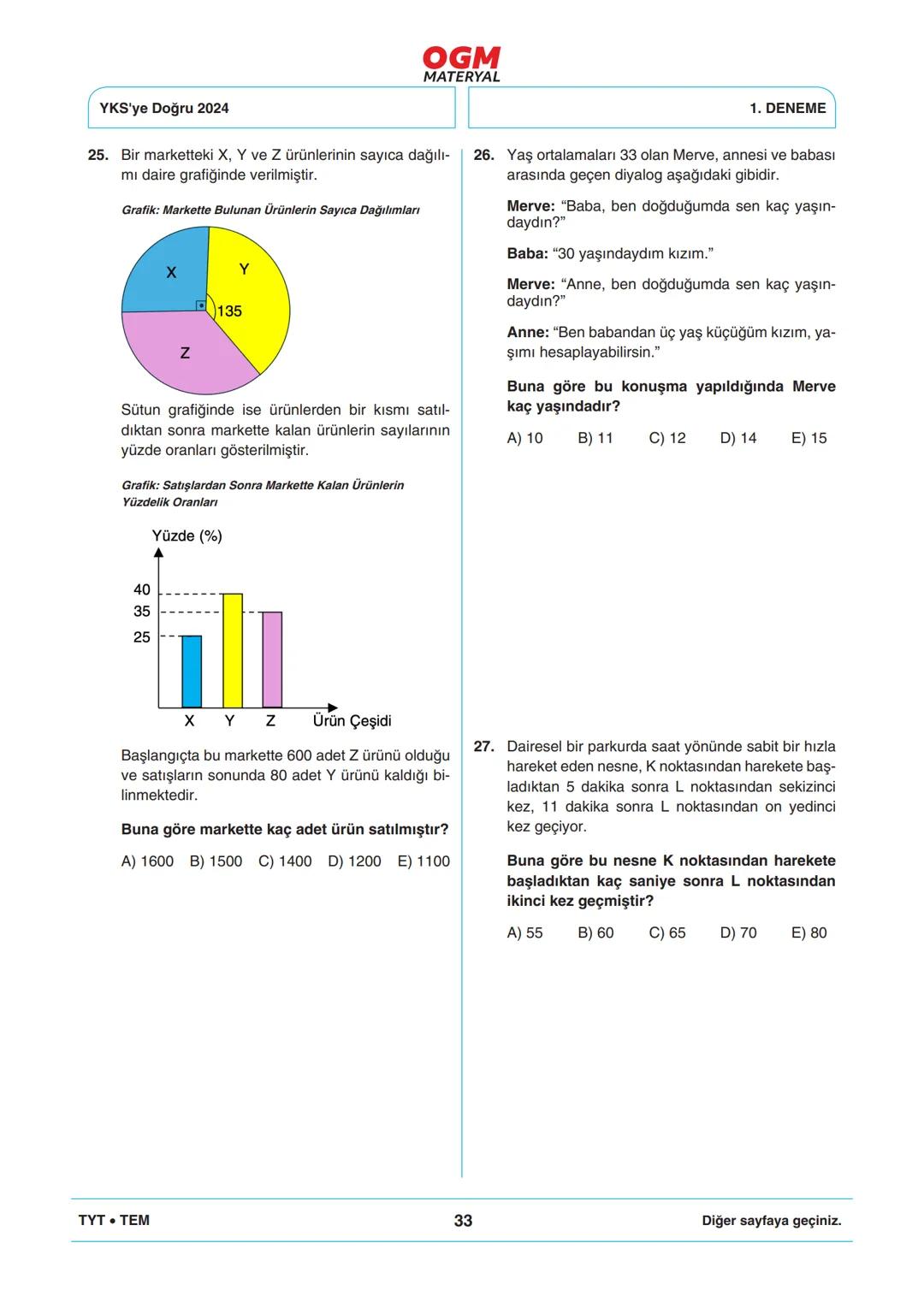 *
***
*
T.C. MİLLÎ EĞİTİM BAKANLIĞI
ORTAÖĞRETİM GENEL MÜDÜRLÜĞÜ
TYT
YKS'YE DOĞRU 2024
Türkiye Geneli Çevrim İçi YKS Denemesi
25-28 Mayıs 202
