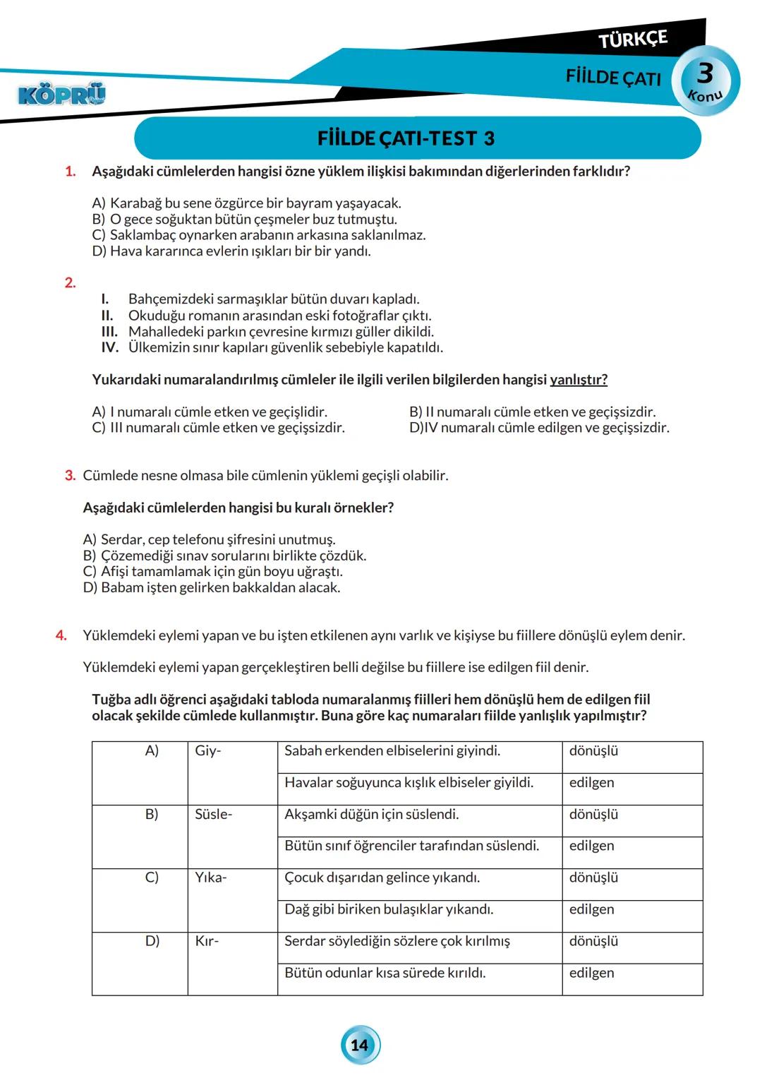 G
SİVAS VALİLİĞİ
KÖPRÜ
Kurslarda Öğretimin Planlanması ve Rehberlikte Üstünleşme
TÜRKÇE
FASİKÜL 3
Fiilde Çatı
Yayın Kurulu
Alper Aktepe - Ka