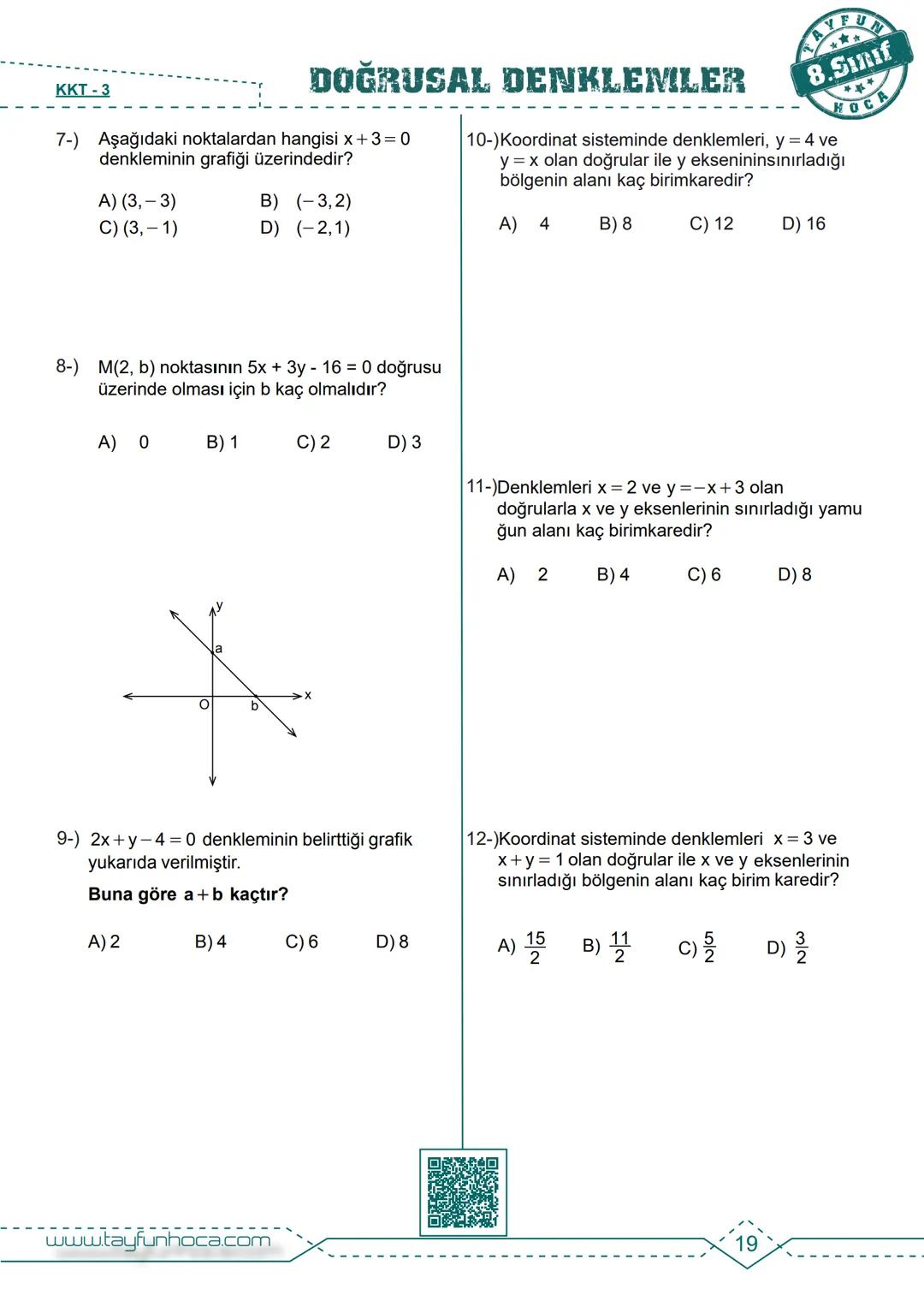 M.8.2.2.1. Birinci dereceden bir bilinmeyenli denklemleri çözer.
BDF
Bireysel Ders Föyü
ANAHTAR
DOĞRUSAL DENKLEMLER
1. Dereceden Bir Bil