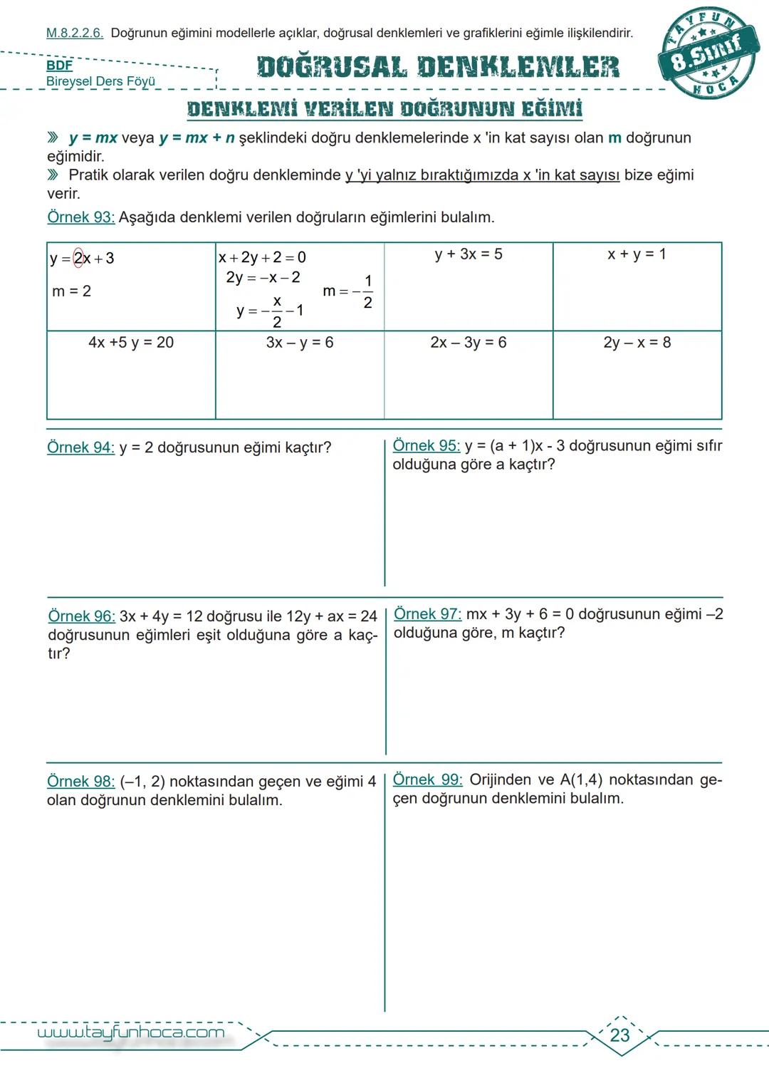 M.8.2.2.1. Birinci dereceden bir bilinmeyenli denklemleri çözer.
BDF
Bireysel Ders Föyü
ANAHTAR
DOĞRUSAL DENKLEMLER
1. Dereceden Bir Bil