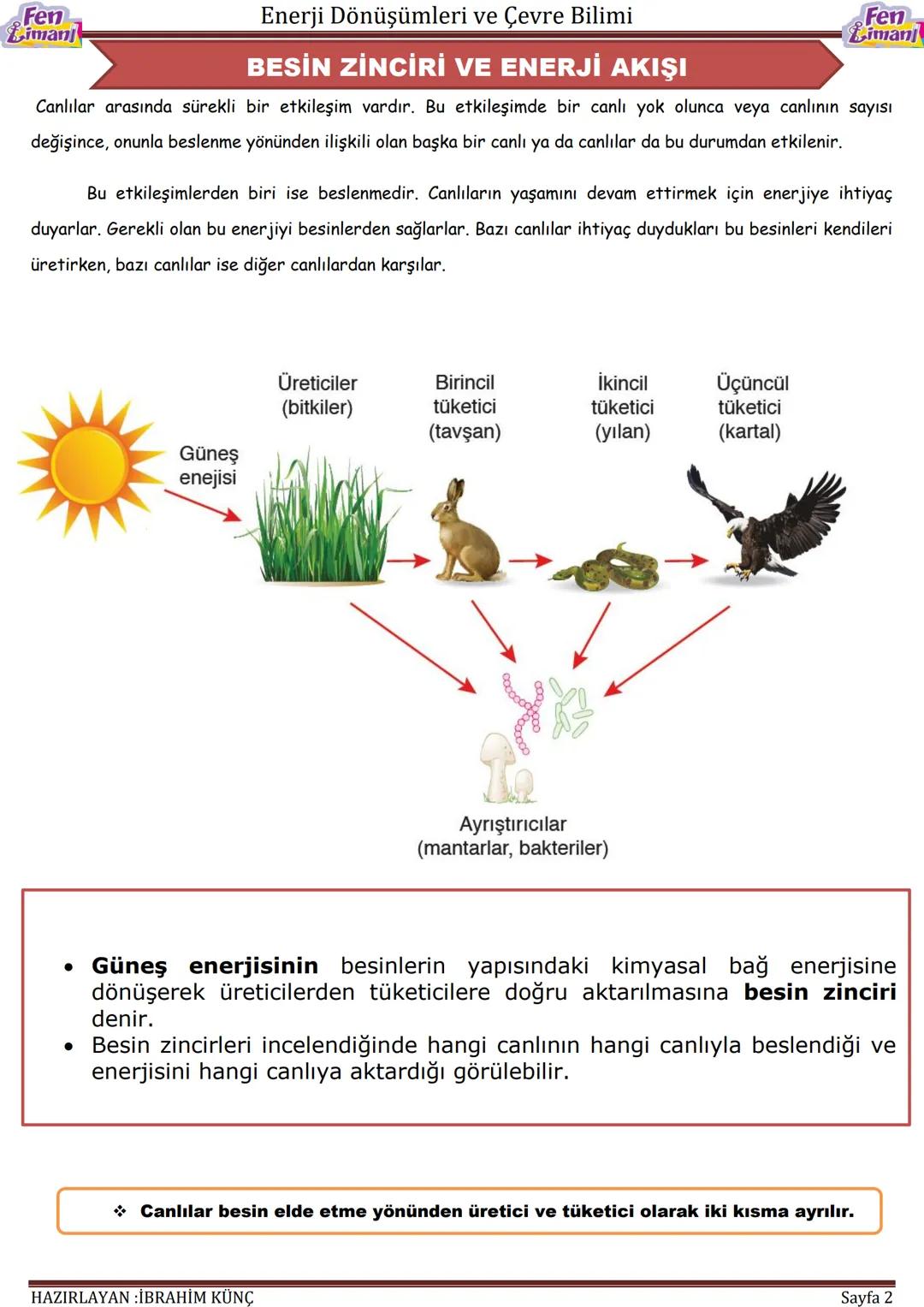 --- OCR Start ---
Fen
Limanj
Enerji Dönüşümleri ve Çevre Bilimi
ENERJİ
DÖNÜŞÜMLERİ
VE
ÇEVRE BİLİMİ
Fen
Liman
Konu ve Kavramlar:
Besin zincir