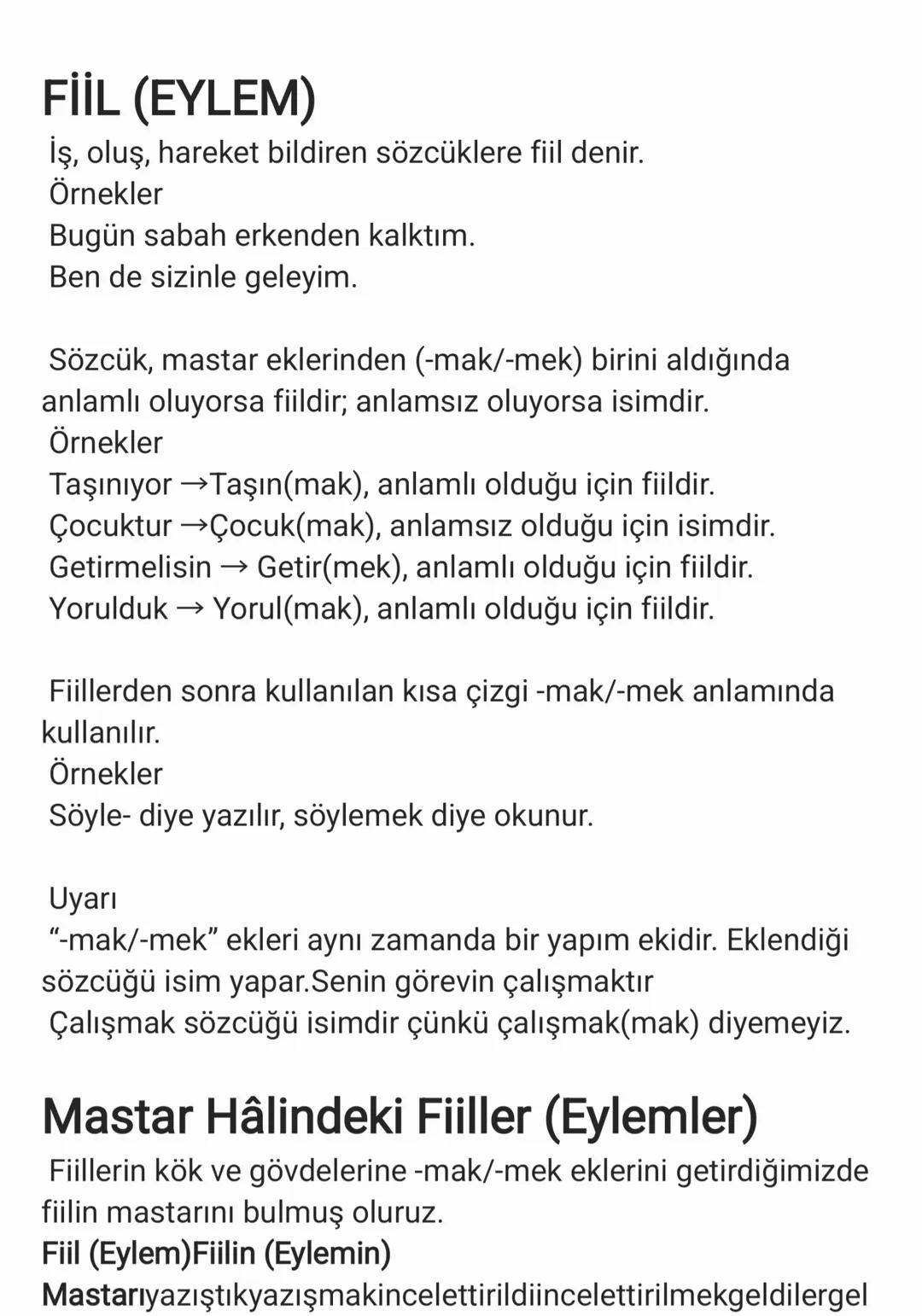 # FİİL (EYLEM)
İş, oluş, hareket bildiren sözcüklere fiil denir.
Örnekler
Bugün sabah erkenden kalktım.
Ben de sizinle geleyim.
Sözcük, mas