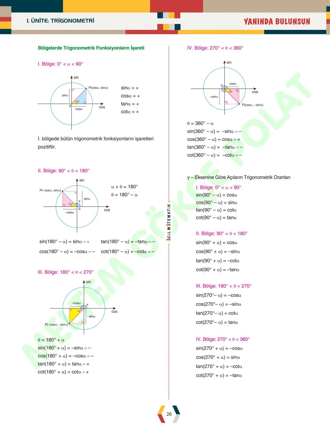 - ÜNİTE 1 -
# TRİGONOMETRİ
* Yönlü Açılar
* Açı Ölçü Birimleri
* Trigonometrik Fonksiyonlar
* Kosinüs Teoremi
* Sinüs Teoremi
* Trigonomet