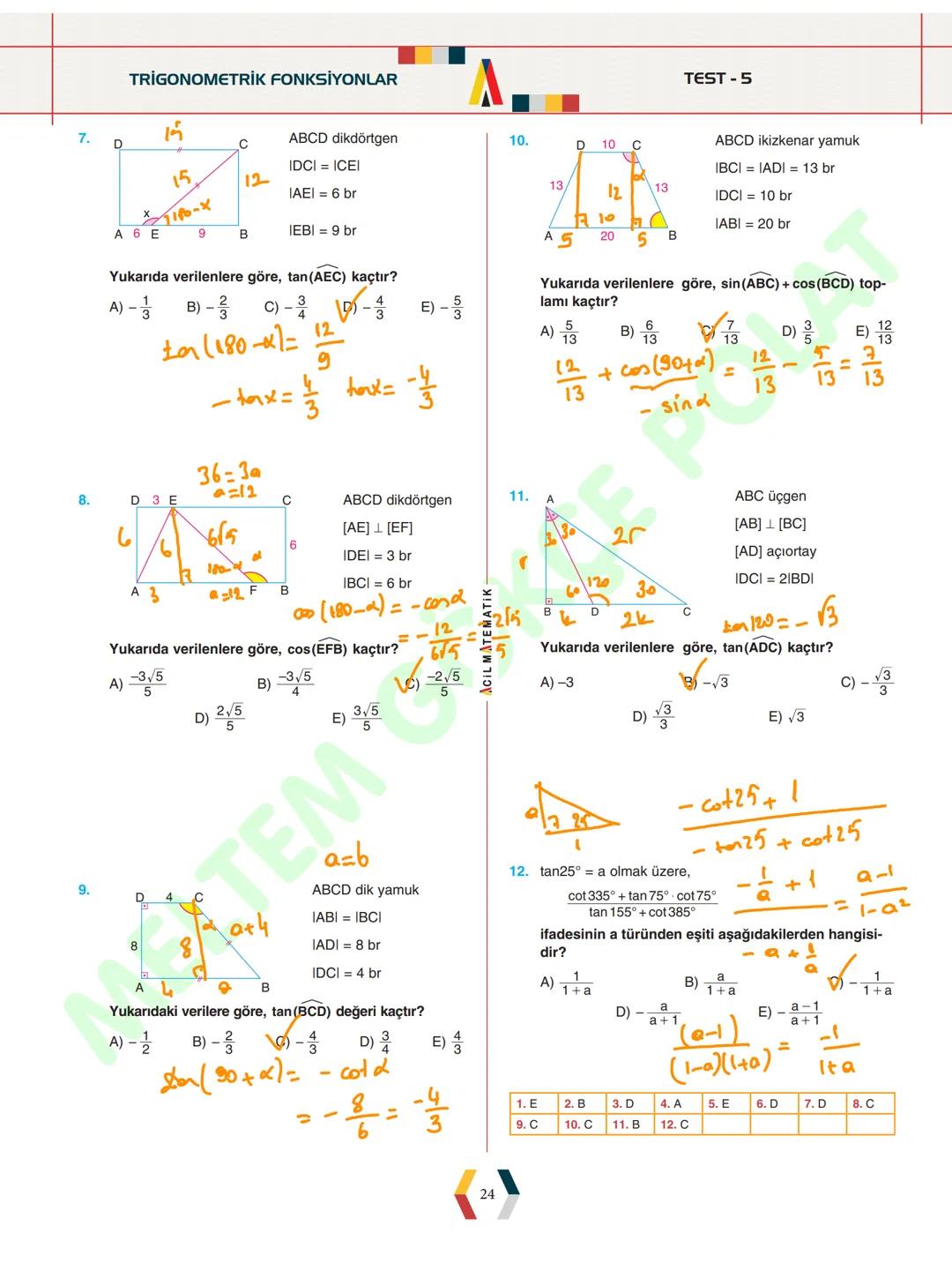 - ÜNİTE 1 -
# TRİGONOMETRİ
* Yönlü Açılar
* Açı Ölçü Birimleri
* Trigonometrik Fonksiyonlar
* Kosinüs Teoremi
* Sinüs Teoremi
* Trigonomet