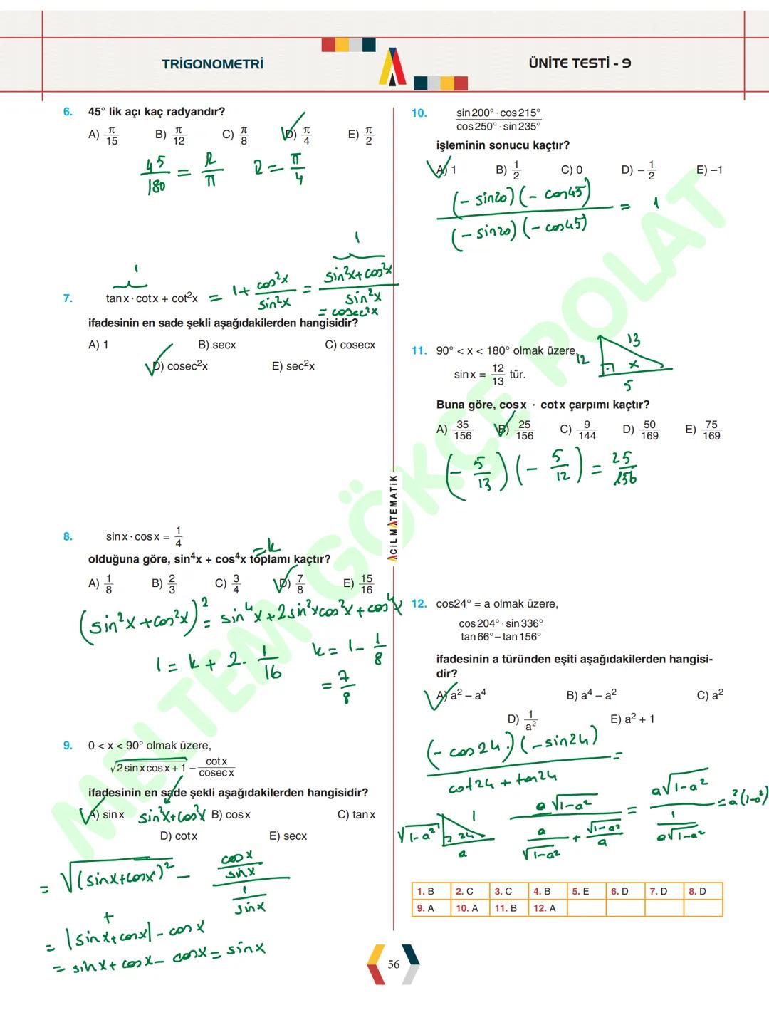 - ÜNİTE 1 -
# TRİGONOMETRİ
* Yönlü Açılar
* Açı Ölçü Birimleri
* Trigonometrik Fonksiyonlar
* Kosinüs Teoremi
* Sinüs Teoremi
* Trigonomet