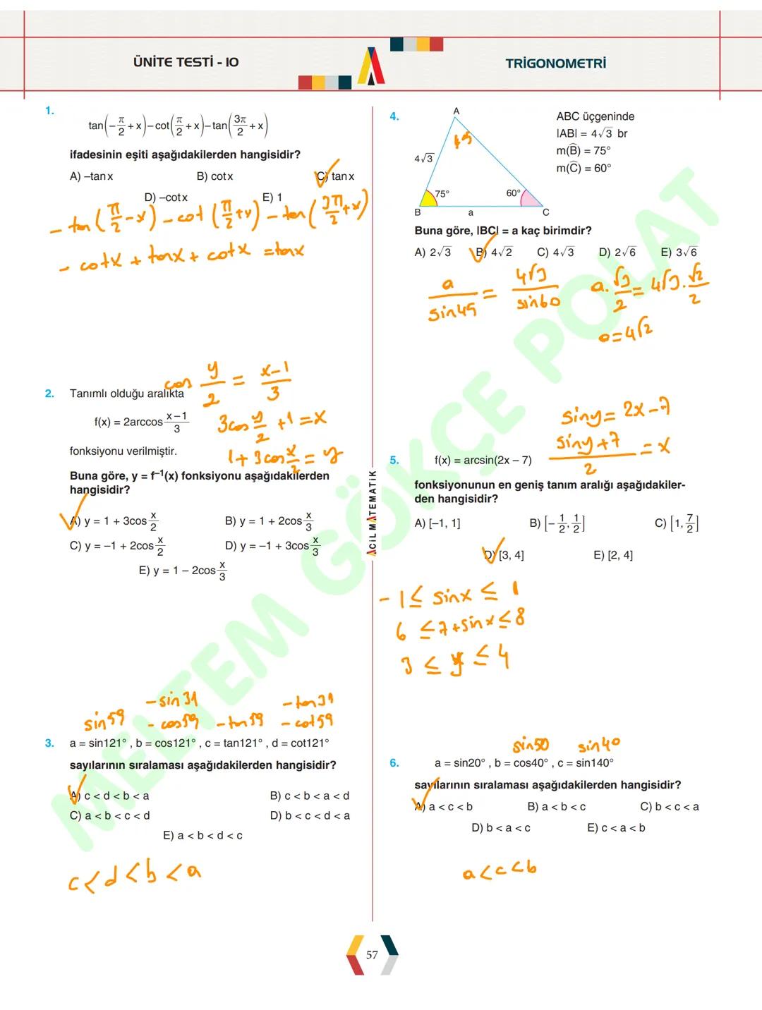 - ÜNİTE 1 -
# TRİGONOMETRİ
* Yönlü Açılar
* Açı Ölçü Birimleri
* Trigonometrik Fonksiyonlar
* Kosinüs Teoremi
* Sinüs Teoremi
* Trigonomet