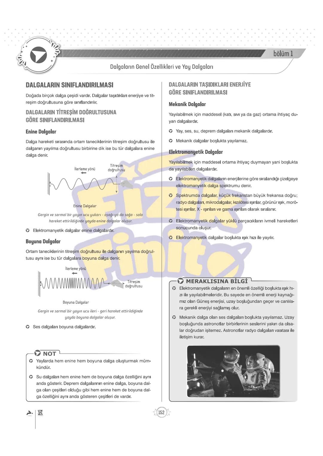 # bölüm 1
Dalgaların Genel Özellikleri ve Yay Dalgaları
# UZANIM VE GENLİK
Bir dalga üzerinde titreşim yapan bir noktanın denge konumuna ol