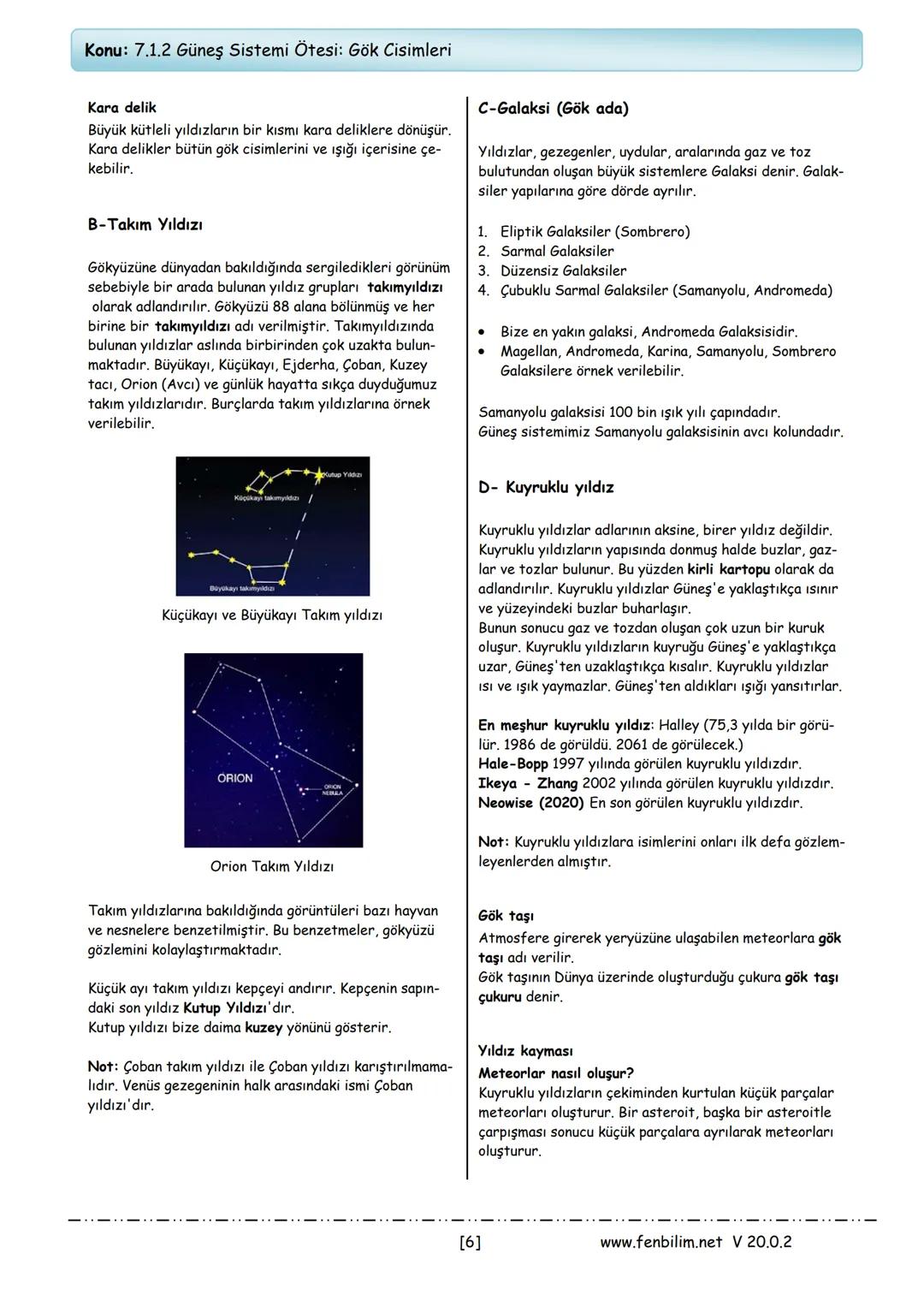 # 7.Sınıf Fen Bilimleri
# Ders Notları
Barış ZEREN
Fen Bilimleri Öğretmeni
www.fenbilim.net V 20.0.2 # 1.Ünite: Güneş Sistemi ve Ötesi