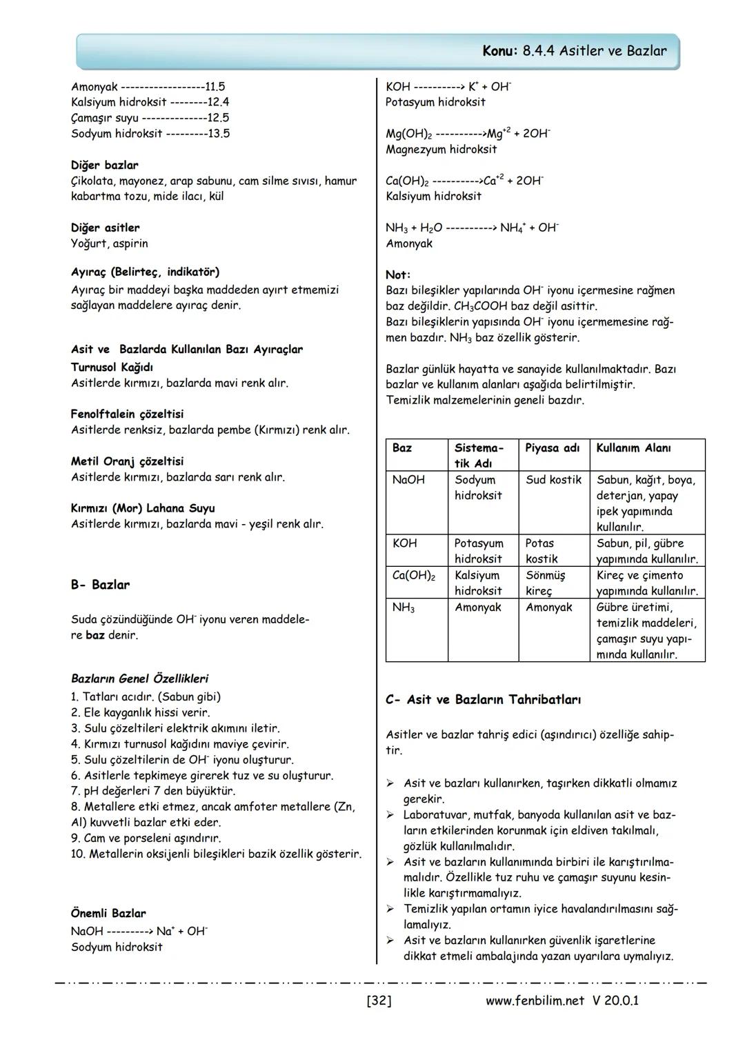 # 8.Sınıf Fen Bilimleri
# Ders Notları
Barış ZEREN
Fen Bilimleri Öğretmeni
www.fenbilim.net V 20.0.1 1.Ünite: Mevsimler ve İklim
Konu: 8.1