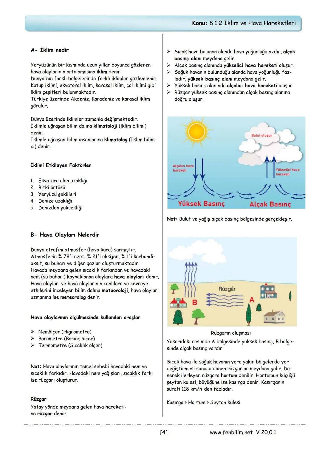 # 8.Sınıf Fen Bilimleri
# Ders Notları
Barış ZEREN
Fen Bilimleri Öğretmeni
www.fenbilim.net V 20.0.1 1.Ünite: Mevsimler ve İklim
Konu: 8.1