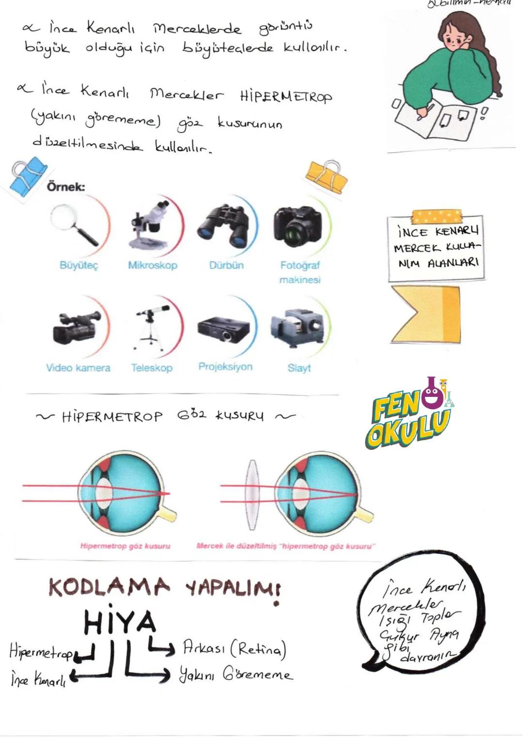 --- OCR Start ---
1
bilimin herhali
MERCEKLER
Mercekler ışığı
Kırarak cisimlerin
boyunu büyük
yada küçük
Gösterirler.
cam, Plostik ub.
2 ade