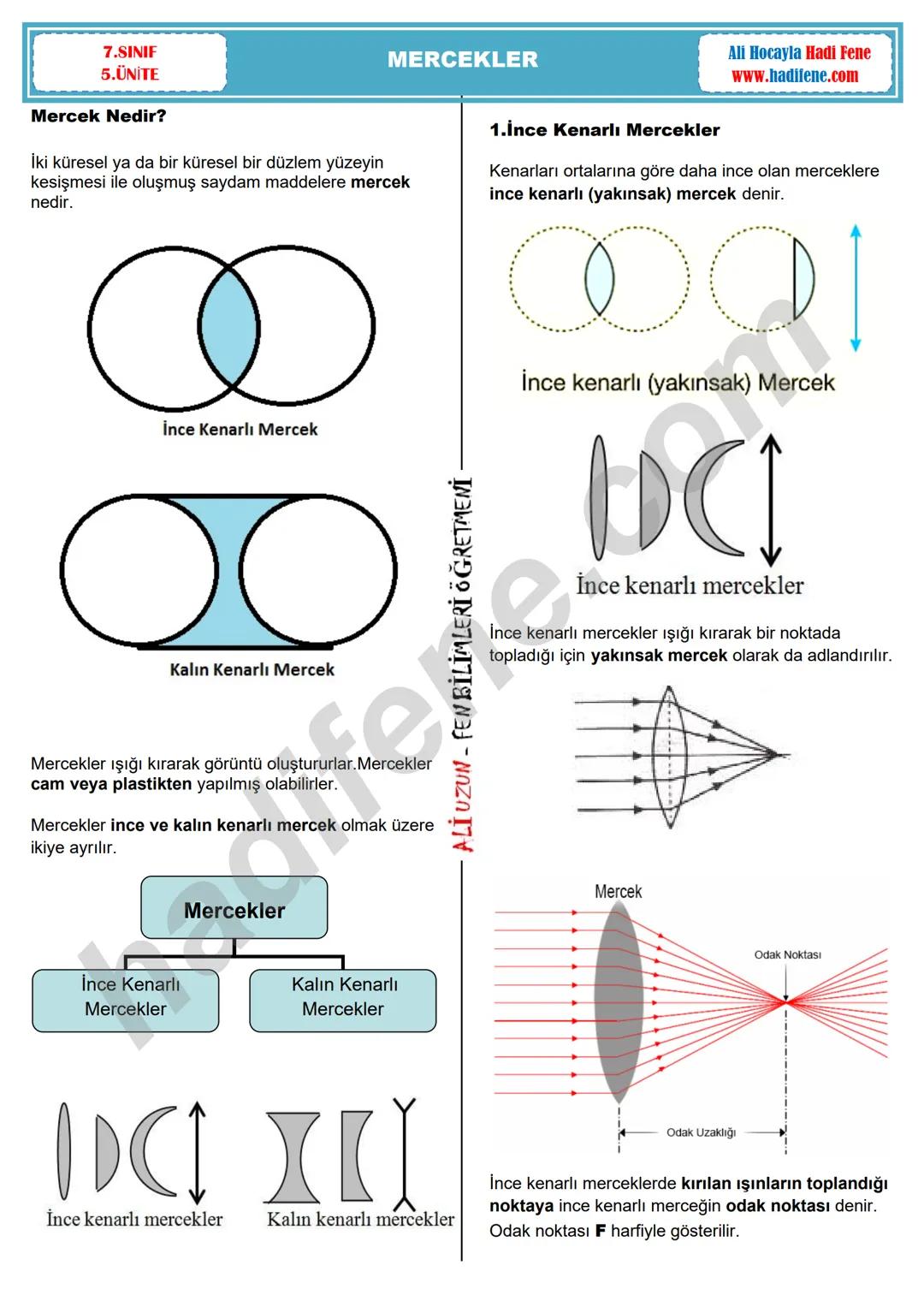7.sınıf mercekler konu anlatımı