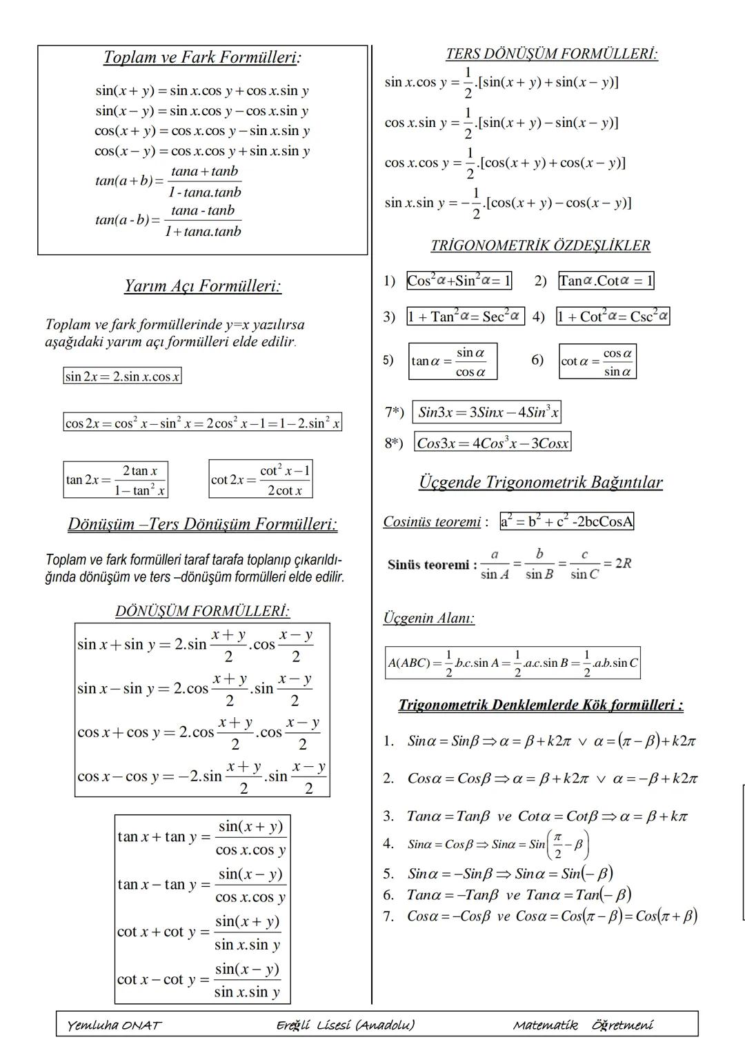 --- OCR Start ---
Toplam ve Fark Formülleri:
sin(x+y)=sin~x.cos~y+cos~x.sin~y
sin(x-y)=sin~x.cos~y-cos~x.sin~y
cos(x+y)=cos~x.cos~y-sin~x.si