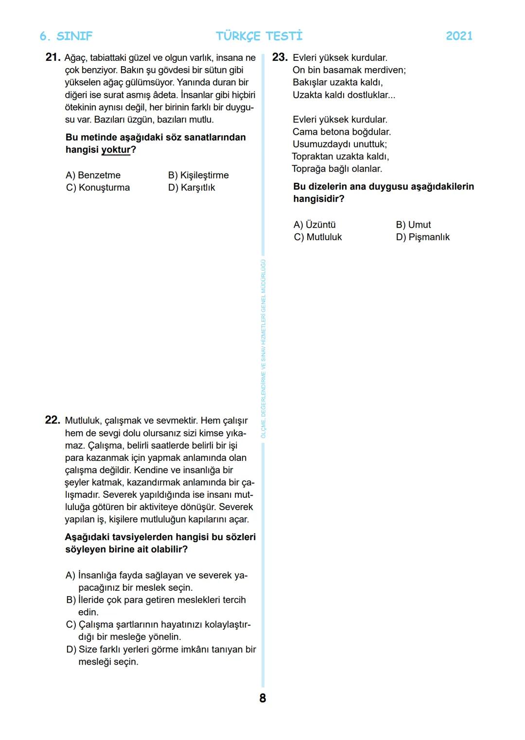 # 6. SINIF
MEB BURSLULUK SINAVI
SON 5 YIL
ÇIKMIŞ SORULAR
TÜRKÇE
回
T.C.
ÖLÇME, DEĞERLENDİRME VE SINAV
MİLLİ EĞİTİM BAKANLIĞI
HİZMETLERİ GENEL